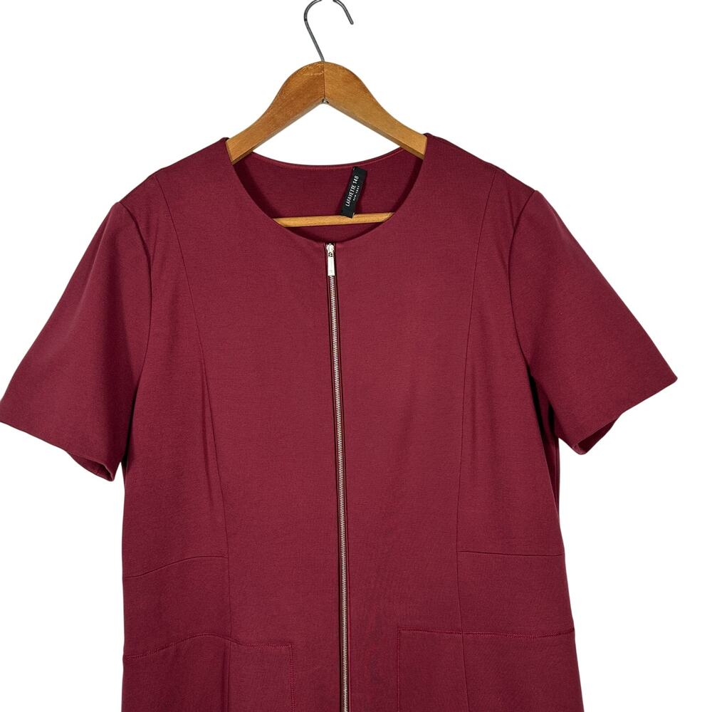 Lafayette 148 NY Burgundy A-Line Dress Zip Front Short Sleeve Pockets Size 14/16 - Picture 11 of 16